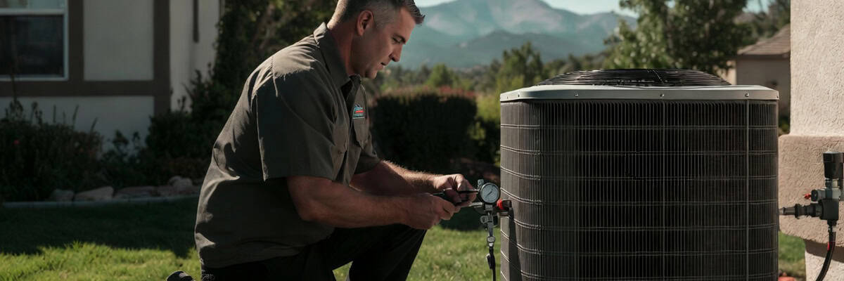 A&Z Mechanical technician servicing air conditioning unit in Colorado Springs.